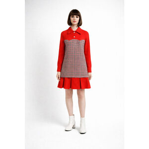 Vintage 1960s Mod Wool Dress Junior 9 Red Houndstooth The Young Look